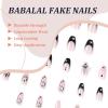 imageBABALAL Press on Nails Long Square Fake Nails Black French Tip Glue ons with Bow Charm Rhinestone Shiny Supplies 24Pcs Manicure Full Cover Acrylic False NailsO051