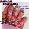 imageBABALAL Press on Nails Long Square Fake Nails Black French Tip Glue ons with Bow Charm Rhinestone Shiny Supplies 24Pcs Manicure Full Cover Acrylic False NailsO09pink
