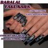 imageBABALAL Press on Nails Long Square Fake Nails Black French Tip Glue ons with Bow Charm Rhinestone Shiny Supplies 24Pcs Manicure Full Cover Acrylic False NailsO05black