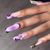 imageBABALAL Press on Nails Long Square Fake Nails Black French Tip Glue ons with Bow Charm Rhinestone Shiny Supplies 24Pcs Manicure Full Cover Acrylic False NailsO05purple