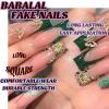 imageBABALAL Press on Nails Long Square Fake Nails Black French Tip Glue ons with Bow Charm Rhinestone Shiny Supplies 24Pcs Manicure Full Cover Acrylic False NailsO05green