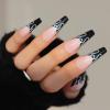 imageBABALAL Press on Nails Long Square Fake Nails Black French Tip Glue ons with Bow Charm Rhinestone Shiny Supplies 24Pcs Manicure Full Cover Acrylic False NailsO05