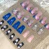 imageBABALAL Curved Press on Nails Extra Long Square Fake Nails Blue Glue on Full Cover Cheetah Leopard Flower 3d Handmade Acrylic Women Reusable Stick on 20PCS Custom DIY with CharmANF02rhinestone