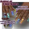 imageBABALAL Curved Press on Nails Extra Long Square Fake Nails Blue Glue on Full Cover Cheetah Leopard Flower 3d Handmade Acrylic Women Reusable Stick on 20PCS Custom DIY with CharmANF08colorful