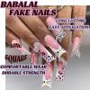 imageBABALAL Curved Press on Nails Extra Long Square Fake Nails Blue Glue on Full Cover Cheetah Leopard Flower 3d Handmade Acrylic Women Reusable Stick on 20PCS Custom DIY with CharmANF00