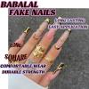 imageBABALAL Press on Nails Long Square Fake Nails Black Gold Goth Glue on Cross Charm Luxury Design 3D Handmade French Tip Acrylic 24Pcs Glossy Manicure Full Cover Stick on Nailsfneb102