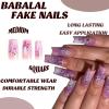 imageBABALAL Press on Nails Long Square Fake Nails Black Gold Goth Glue on Cross Charm Luxury Design 3D Handmade French Tip Acrylic 24Pcs Glossy Manicure Full Cover Stick on Nailsfneb115