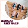 imageBABALAL Press on Nails Medium Almond Fake Nails Spider Web Gothic Glue on Brown Orange Fall Acrylic Halloween Design 24Pcs Glossy Full Cover False NailsBNS10