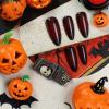 imageBABALAL Press on Nails Medium Almond Fake Nails Spider Web Gothic Glue on Brown Orange Fall Acrylic Halloween Design 24Pcs Glossy Full Cover False NailsBNS08