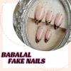 imageBABALAL Press on Nails Medium Almond Fake Nails Spider Web Gothic Glue on Brown Orange Fall Acrylic Halloween Design 24Pcs Glossy Full Cover False NailsBNS01