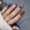 imageBABALAL Press on Nails Medium Almond Fake Nails Spider Web Gothic Glue on Brown Orange Fall Acrylic Halloween Design 24Pcs Glossy Full Cover False NailsBNS02brown