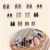 imageBABALAL Press on Nails Medium Almond Fake Nails Spider Web Gothic Glue on Brown Orange Fall Acrylic Halloween Design 24Pcs Glossy Full Cover False NailsBNS10