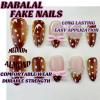 imageBABALAL Press on Nails Medium Almond Fake Nails Spider Web Gothic Glue on Brown Orange Fall Acrylic Halloween Design 24Pcs Glossy Full Cover False NailsBNR12browndot