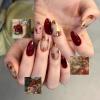 imageBABALAL Press on Nails Medium Almond Fake Nails Spider Web Gothic Glue on Brown Orange Fall Acrylic Halloween Design 24Pcs Glossy Full Cover False NailsBNR13redgold
