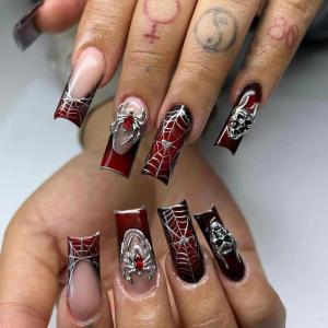 imageBABALAL Press on Nails Long Square Fake Nails Black Gold Goth Glue on Cross Charm Luxury Design 3D Handmade French Tip Acrylic 24Pcs Glossy Manicure Full Cover Stick on Nailsfneb110
