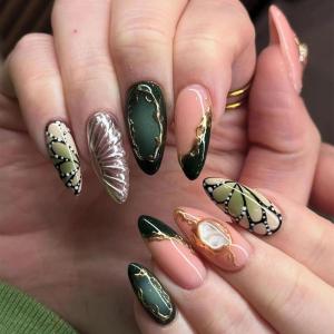 imageBABALAL Press on Nails Medium Almond Fake Nails Spider Web Gothic Glue on Brown Orange Fall Acrylic Halloween Design 24Pcs Glossy Full Cover False NailsBNS16