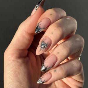 imageBABALAL Press on Nails Medium Almond Fake Nails Spider Web Gothic Glue on Brown Orange Fall Acrylic Halloween Design 24Pcs Glossy Full Cover False NailsBNS01sliver