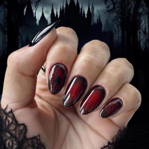 imageBABALAL Press on Nails Medium Almond Fake Nails Spider Web Gothic Glue on Brown Orange Fall Acrylic Halloween Design 24Pcs Glossy Full Cover False NailsBNS08
