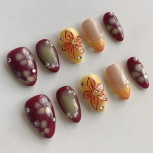 imageBABALAL Press on Nails Medium Almond Fake Nails Spider Web Gothic Glue on Brown Orange Fall Acrylic Halloween Design 24Pcs Glossy Full Cover False NailsBNS13