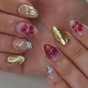 imageBABALAL Press on Nails Medium Almond Fake Nails Spider Web Gothic Glue on Brown Orange Fall Acrylic Halloween Design 24Pcs Glossy Full Cover False NailsBNS17