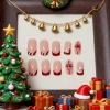 imageBABALA Christmas Press on False Nails Short Square 24Pcs Festive Red Gift Santa Hat Fake Nails Reusable French Tip Glueon Acrylic for Women Holiday Party Cute Xmas Artificial Nails Set