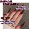 imageBABALAL Coffin Press On Nails Long Fake Nails Brown Fall Flower Acrylic Glossy 24Pcs Reusable Full Cover False NailsFNT00red