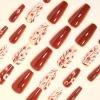 imageBABALAL Coffin Press On Nails Long Fake Nails Brown Fall Flower Acrylic Glossy 24Pcs Reusable Full Cover False NailsFNT01brown