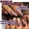 imageBABALAL Coffin Press On Nails Long Fake Nails Brown Fall Flower Acrylic Glossy 24Pcs Reusable Full Cover False NailsFNT01brown