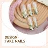 imageBABALAL Coffin Press On Nails Long Fake Nails Brown Fall Flower Acrylic Glossy 24Pcs Reusable Full Cover False NailsFNT01polkadot