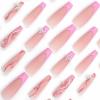 imageBABALAL Coffin Press On Nails Long Fake Nails Brown Fall Flower Acrylic Glossy 24Pcs Reusable Full Cover False NailsFNT03pink
