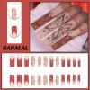 imageBABALAL Coffin Press On Nails Long Fake Nails Brown Fall Flower Acrylic Glossy 24Pcs Reusable Full Cover False NailsFNT04brown