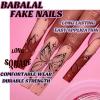 imageBABALAL Coffin Press On Nails Long Fake Nails Brown Fall Flower Acrylic Glossy 24Pcs Reusable Full Cover False NailsFNT04brown