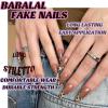 imageBABALAL Coffin Press On Nails Long Fake Nails Brown Fall Flower Acrylic Glossy 24Pcs Reusable Full Cover False NailsFNT06cheetah