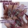 imageBABALAL Coffin Press On Nails Long Fake Nails Brown Fall Flower Acrylic Glossy 24Pcs Reusable Full Cover False NailsFNT13goth