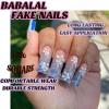 imageBABALAL Coffin Press On Nails Long Fake Nails Brown Fall Flower Acrylic Glossy 24Pcs Reusable Full Cover False NailsFNT17blue