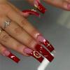 imageBABALAL Duck Nails Press on Short Fake Nails Black Pink Glue on Star Charm Y2k Stick on Acrylic 24Pcs Duck Bill Gothic Manicure Reusable Artificial Full Cover False NailFNDU307redcurved
