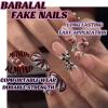 imageBABALAL Gothic Press on Nails Black Red Fake Nails  Almond Medium Acrylic 24Pcs Glossy Manicure Full Cover False NailsFNZ19brown