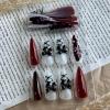imageBABALAL Long Press on Nails Square Fake Nails Black White Gothic Glue ons Polka Dot Design Ghost Horror Halloween Pumpkin Bow Charm Trendy 24Pcs Glossy Acrylic False NailsANHA201bloody