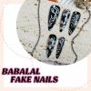 imageBABALAL Long Press on Nails Square Fake Nails Black White Gothic Glue ons Polka Dot Design Ghost Horror Halloween Pumpkin Bow Charm Trendy 24Pcs Glossy Acrylic False NailsANHA201long
