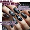 imageBABALAL Long Press on Nails Square Fake Nails Black White Gothic Glue ons Polka Dot Design Ghost Horror Halloween Pumpkin Bow Charm Trendy 24Pcs Glossy Acrylic False NailsANHA201black