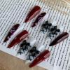 imageBABALAL Long Press on Nails Square Fake Nails Black White Gothic Glue ons Polka Dot Design Ghost Horror Halloween Pumpkin Bow Charm Trendy 24Pcs Glossy Acrylic False NailsANHA201bloody