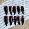 imageBABALAL Long Press on Nails Square Fake Nails Black White Gothic Glue ons Polka Dot Design Ghost Horror Halloween Pumpkin Bow Charm Trendy 24Pcs Glossy Acrylic False NailsANHA201bow