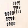 imageBABALAL Long Press on Nails Square Fake Nails Black White Gothic Glue ons Polka Dot Design Ghost Horror Halloween Pumpkin Bow Charm Trendy 24Pcs Glossy Acrylic False NailsANHA201black