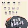 imageBABALAL Long Press on Nails Square Fake Nails Black White Gothic Glue ons Polka Dot Design Ghost Horror Halloween Pumpkin Bow Charm Trendy 24Pcs Glossy Acrylic False NailsANHA201polkadot