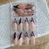 imageBABALAL Long Press on Nails Square Fake Nails Black White Gothic Glue ons Polka Dot Design Ghost Horror Halloween Pumpkin Bow Charm Trendy 24Pcs Glossy Acrylic False NailsANHA201spider
