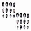 imageBABALAL Long Press on Nails Square Fake Nails Black White Gothic Glue ons Polka Dot Design Ghost Horror Halloween Pumpkin Bow Charm Trendy 24Pcs Glossy Acrylic False NailsANHA201ghost