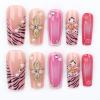 imageBABALAL Pink Press on Nails French Tip Fake Nails  Long Square Ombre Zebra Print French Tip with Charm 3D Flower Handmade 24Pcs Glossy Full Cover Acrylic False NailsCRJL02pinkflo
