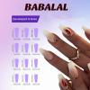 imageBABALAL Pink Press on Nails French Tip Fake Nails  Long Square Ombre Zebra Print French Tip with Charm 3D Flower Handmade 24Pcs Glossy Full Cover Acrylic False NailsCRJL07white