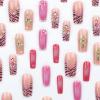 imageBABALAL Pink Press on Nails French Tip Fake Nails  Long Square Ombre Zebra Print French Tip with Charm 3D Flower Handmade 24Pcs Glossy Full Cover Acrylic False NailsCRJL02pinkflo