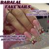 imageBABALAL Pink Press on Nails French Tip Fake Nails  Long Square Ombre Zebra Print French Tip with Charm 3D Flower Handmade 24Pcs Glossy Full Cover Acrylic False NailsCRJL02red